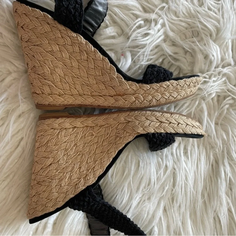 Stuart Weitzman Alex‎ black espadrille woven wedge sandals size 9.5